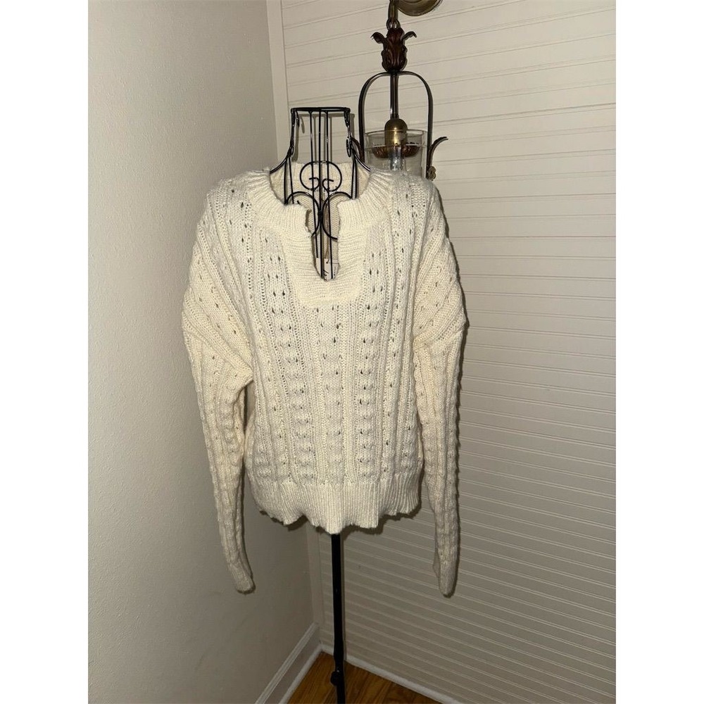 New In cropped Women's Beige Ivory Cable Knit Sweater M Pullover chunky cozycore